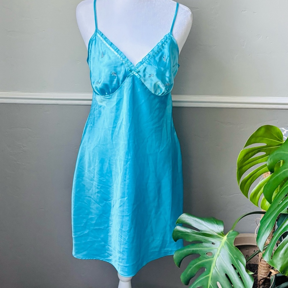 Adonna Blue Chemise Satin-Like Empire Waist